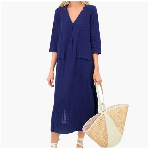 Tuckernuck Pomander Place Carolina Caftan Midi Dress in Navy Size Small - Picture 1 of 7